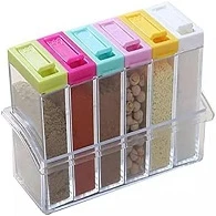 Spice Jars Dispenser Masala Rack Easy Flow Storage Crystal Seasoning Box (Multi Color)