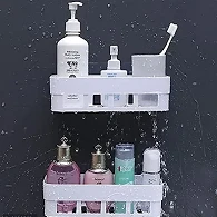 Plastic Kitchen Bathroom Wall Holder Storage Rack Corner Shelf Plastic Wall Shelf