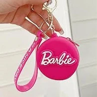 Barbie Cartoon Silicone Bag Coin Purse Keychain Pink Barbie Mini Coin Purse Bag Keychain Headphone Storage Pouch